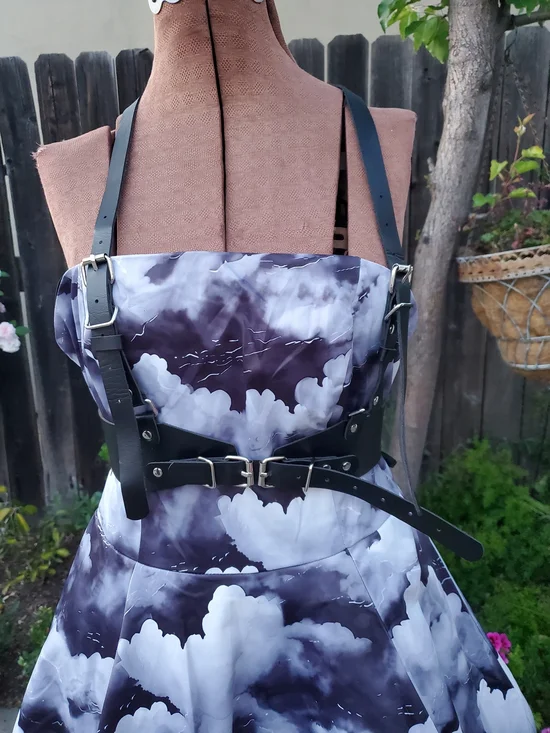 Weasel Wear Cloud-Pattern Strapless Fit-and-Flare Dress with Black Harness - Picture 2 of 13